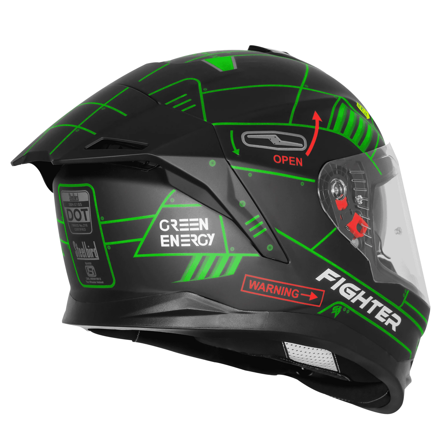 Steelbird Sbh 57 Fighter F6 Black Green Full face Helmet