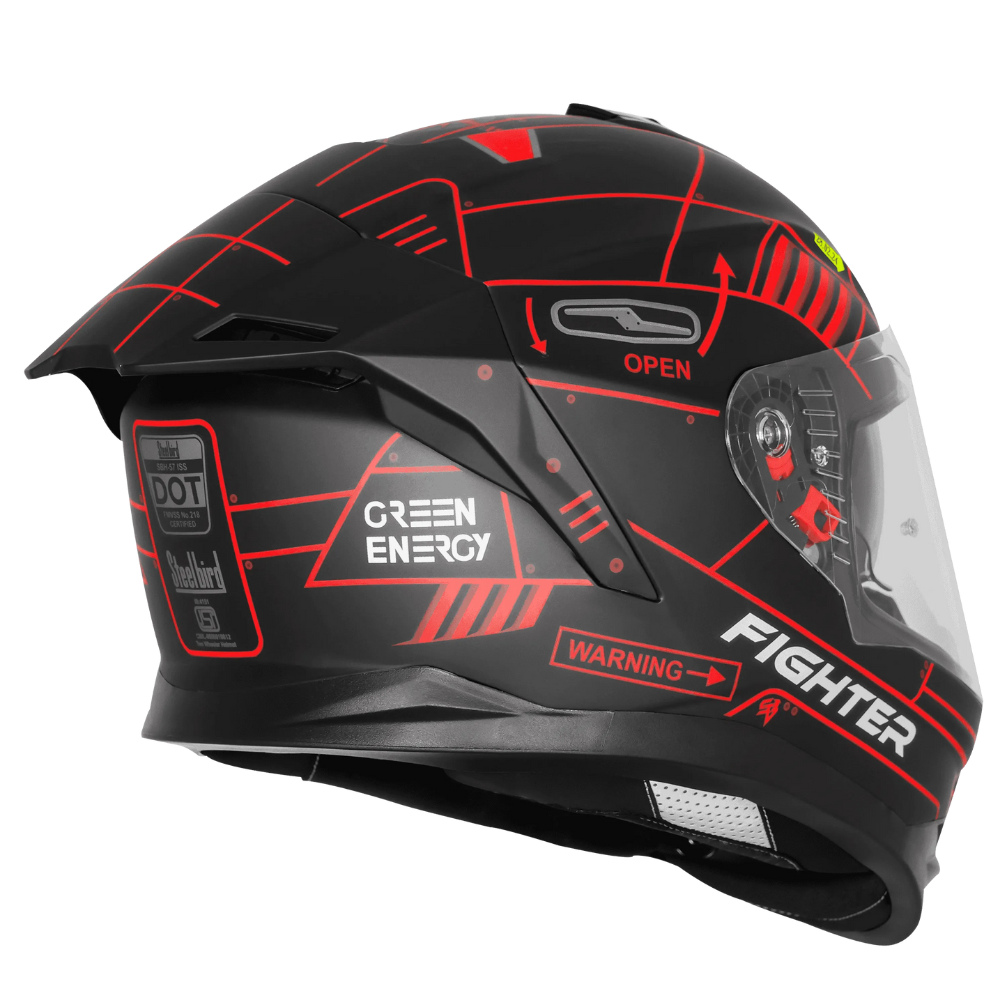 STEELBIRD Sbh 57 Fighter F6 Matt Black Red Full Face Helmet
