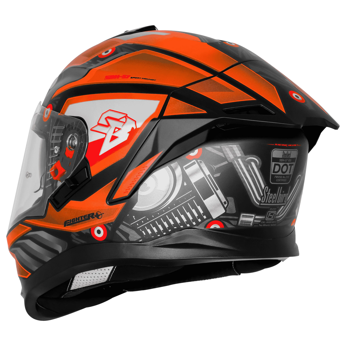 Steelbird Sbh 57 Fighter F7 Black Orange Full Face Helmet