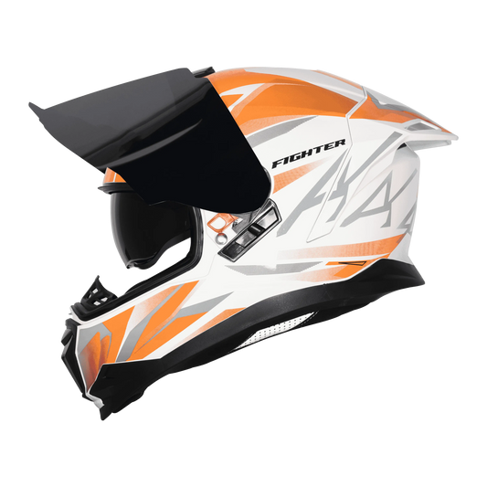 STEELBIRD Sbh 57 Iss Fighter F4 White Orange Full Face Helmet