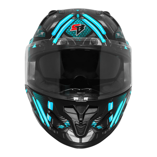 Steelbird Sbh 61 Sxe St1 Black Cyan Green Full Face Helmet