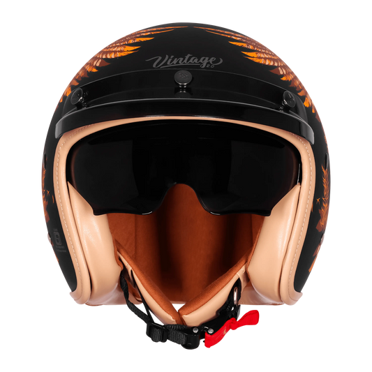 Steelbird Sbh 68 Vintage Dot 2,0 Eagle Black With Orange Half Face Helmet