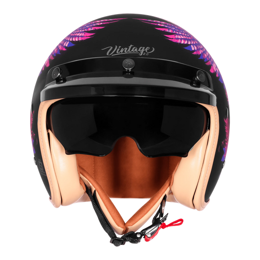 Steelbird Sbh 68 Vintage Dot 2,0 Eagle Black With Pink Half Face Helmet