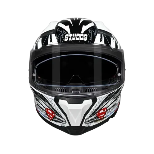 Studds Helios Superman Edition White Blue Full Face Helmet
