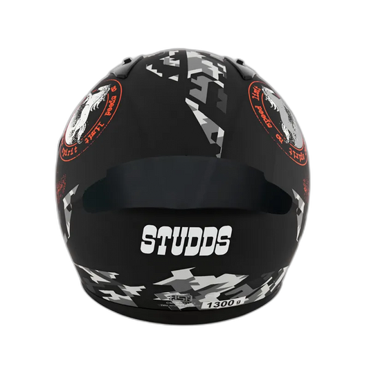 STUDDS Thunder D2 Matt Black N10 Orange Full Face Helmet