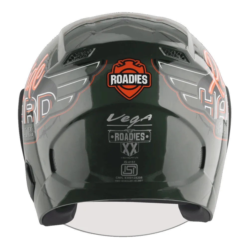 Vega Lark Dx Roadies Dull Battle Green Orange Half Face Helmet
