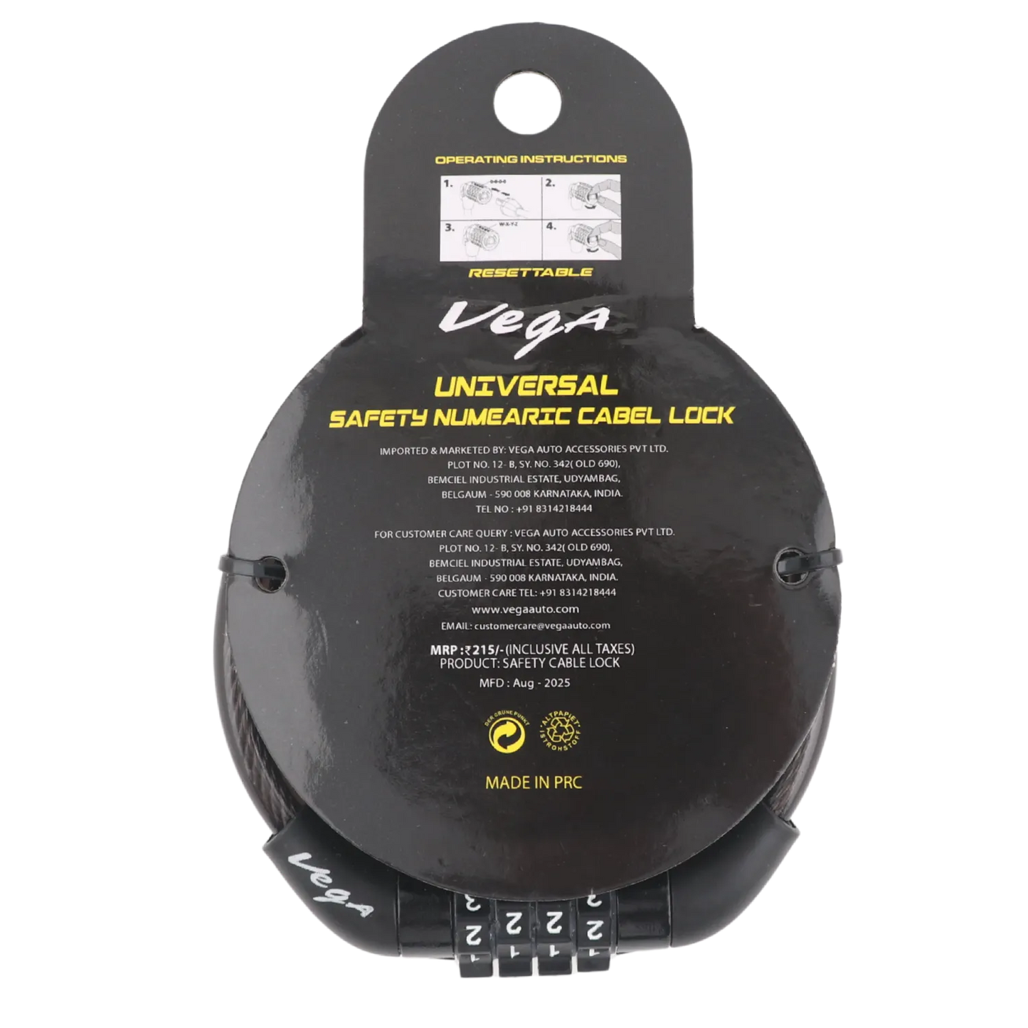 VEGA Numeric Cable Lock Black Spares Accessories
