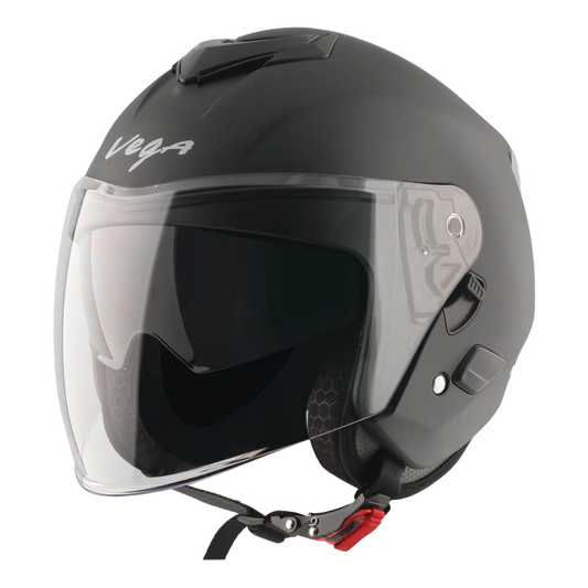 Vega Punch Solid Dull Black Half Face Helmet