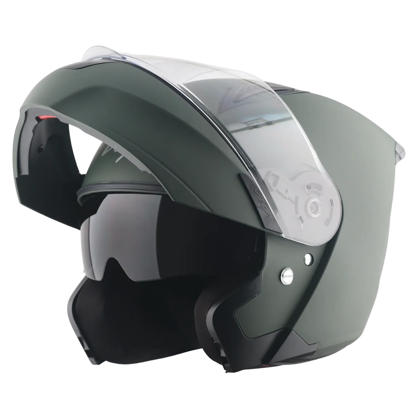 Vega Spike Dull Battle Green Flip Up Helmet