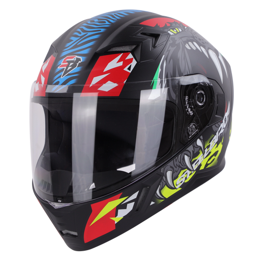 STEELBIRD Sba 21 Iss Pantha Glossy Black With Red Neon Full Face Helmet