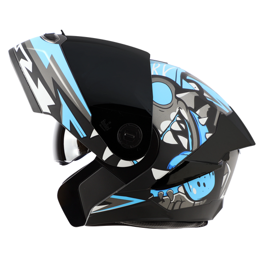 STEELBIRD Sba 8 Sharky Black Jazz Blue Flip Up Helmet