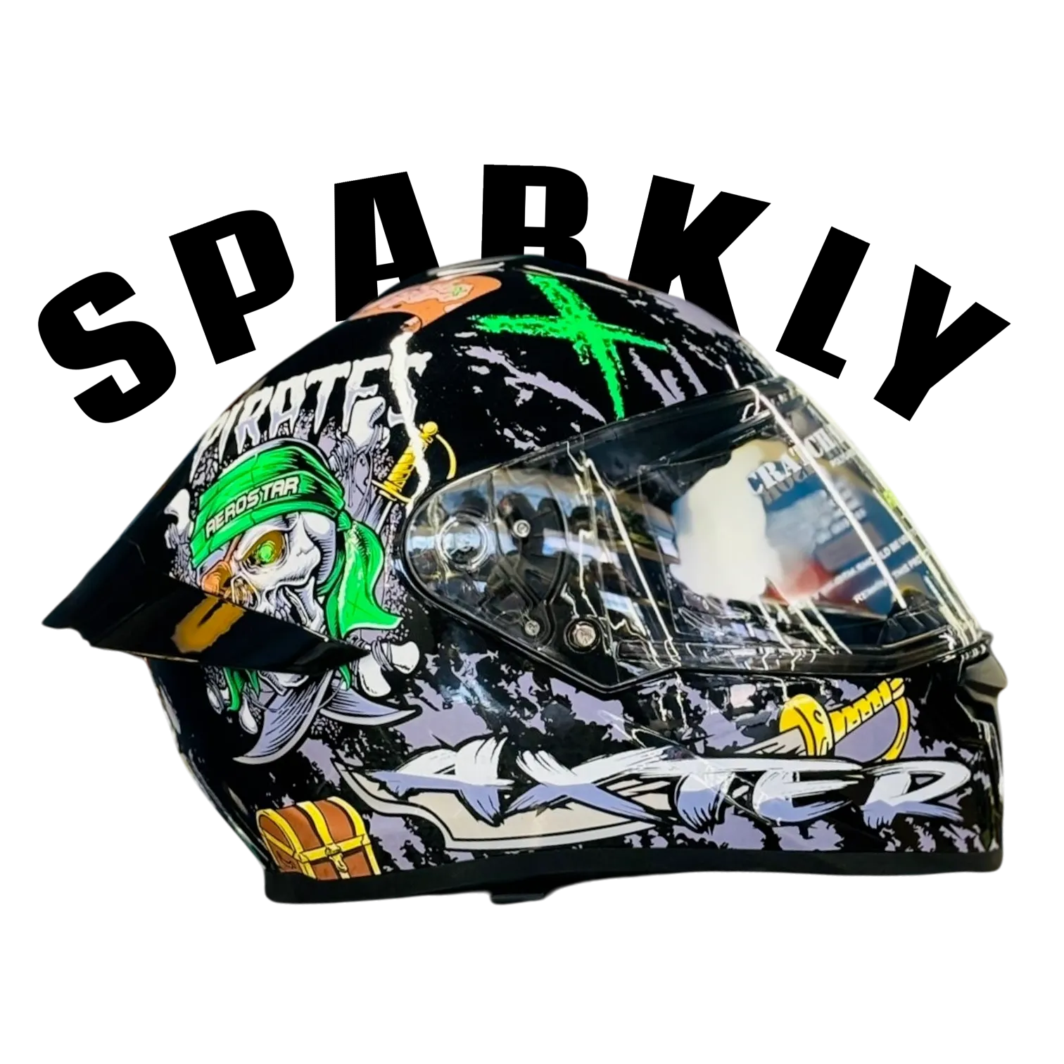 Aerostar Axter D10 Black Green Full Face Helmet