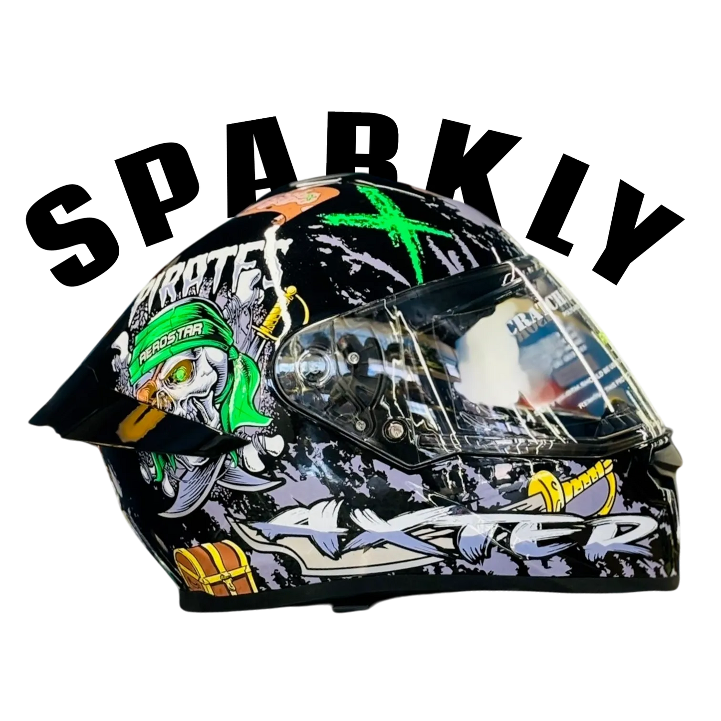 Aerostar Axter D10 Black Green Full Face Helmet