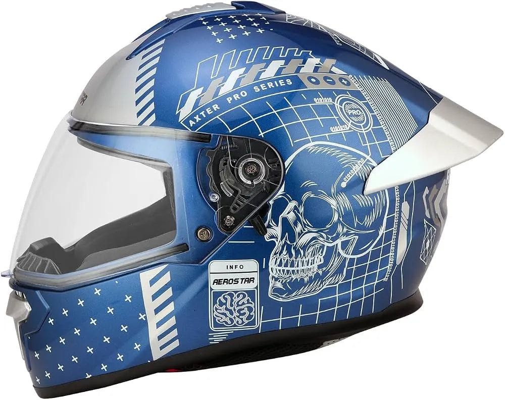 Aerostar Axter D7 White Blue Full Face Helmet