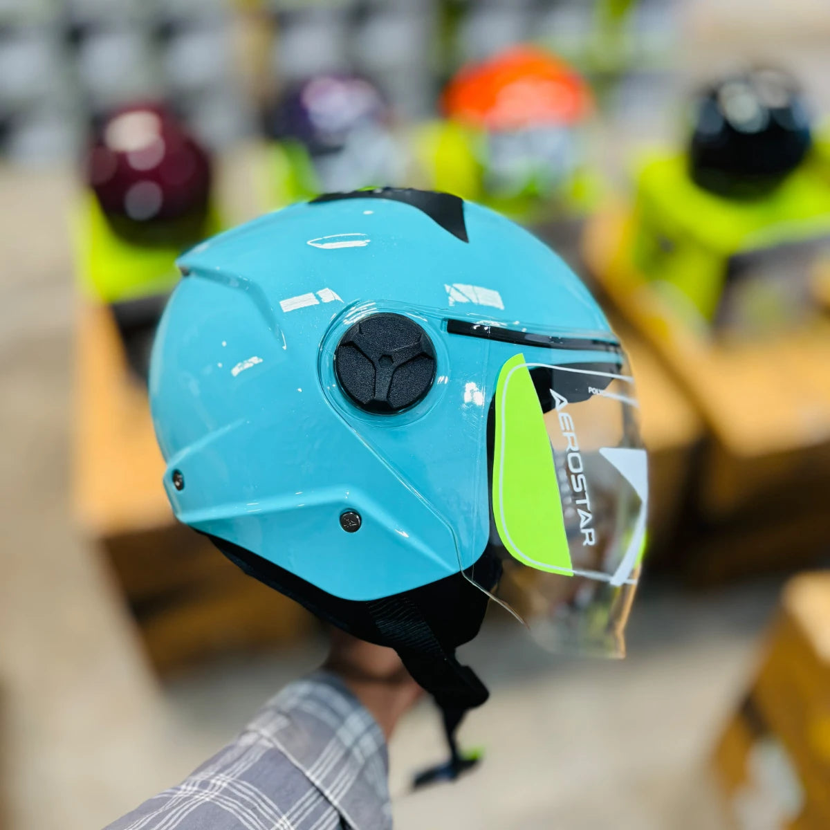 Aerostar Beat Cyan Blue Half Face Helmet