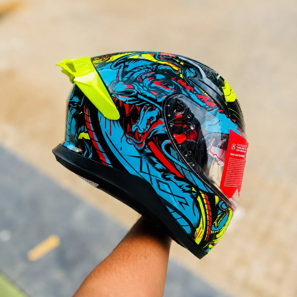 Apex Scratch Black Neon Blue Full Face Helmet