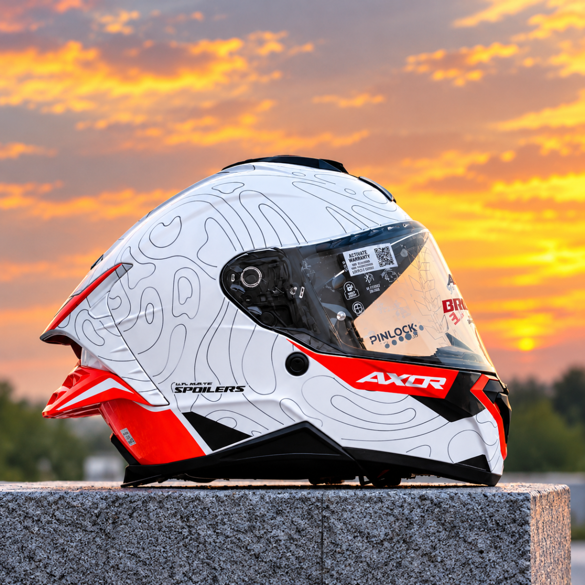 Axor Brutale Airwaves White Orange Full Face Helmet