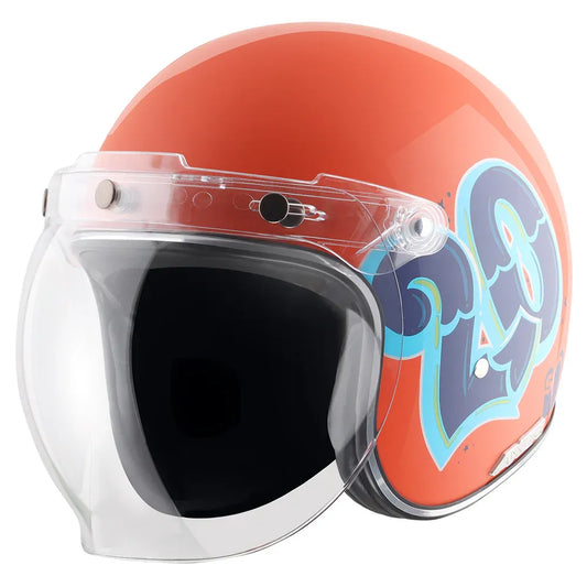 AXOR Retro Jet Sportz C13 Orange Blue Half Face Helmet