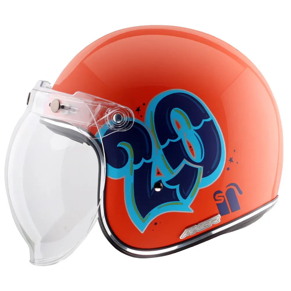 AXOR Retro Jet Sportz C13 Orange Blue Half Face Helmet