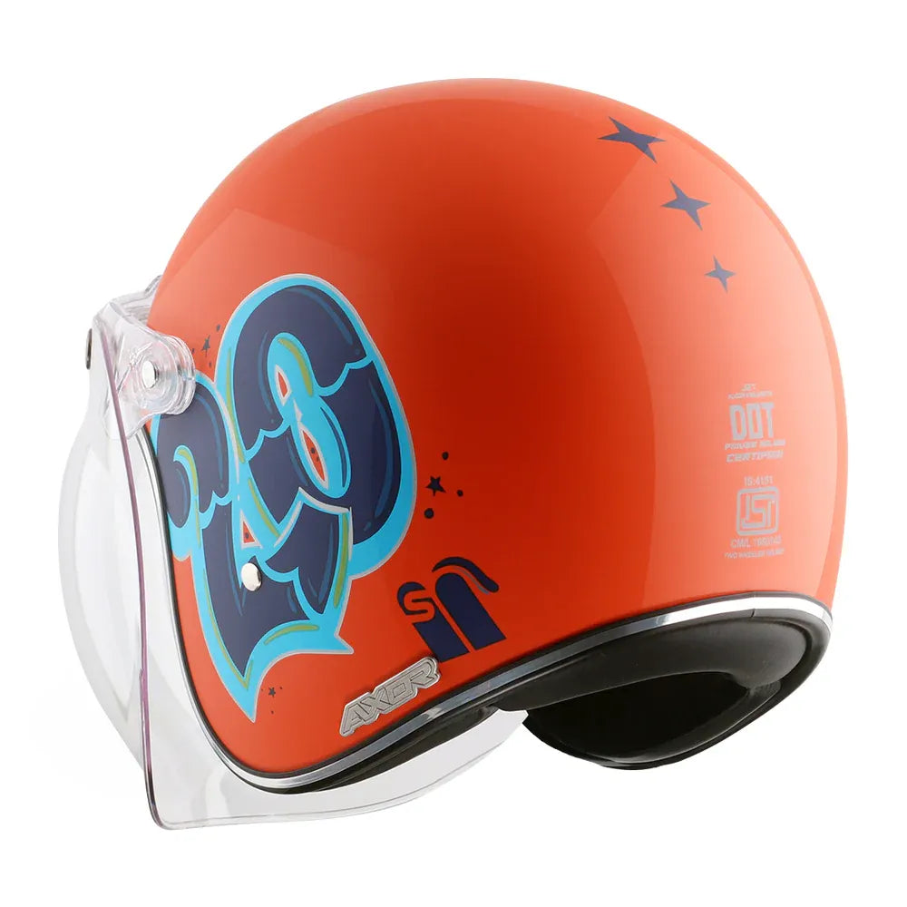 AXOR Retro Jet Sportz C13 Orange Blue Half Face Helmet