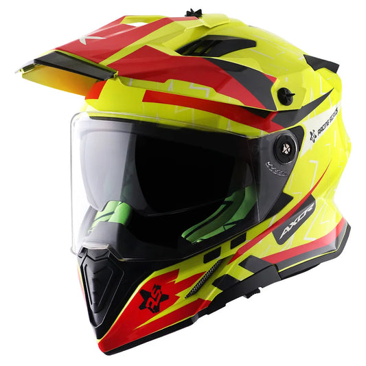 AXOR X Cross Flash Dual Visor Neon Yellow Red Off Road Helmet
