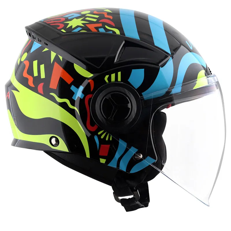 VEGA Blaze Dx Bz1 Black Neon Yellow Half Face Helmet