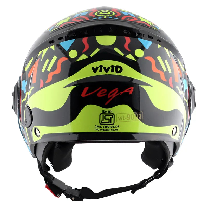VEGA Blaze Dx Bz1 Black Neon Yellow Half Face Helmet