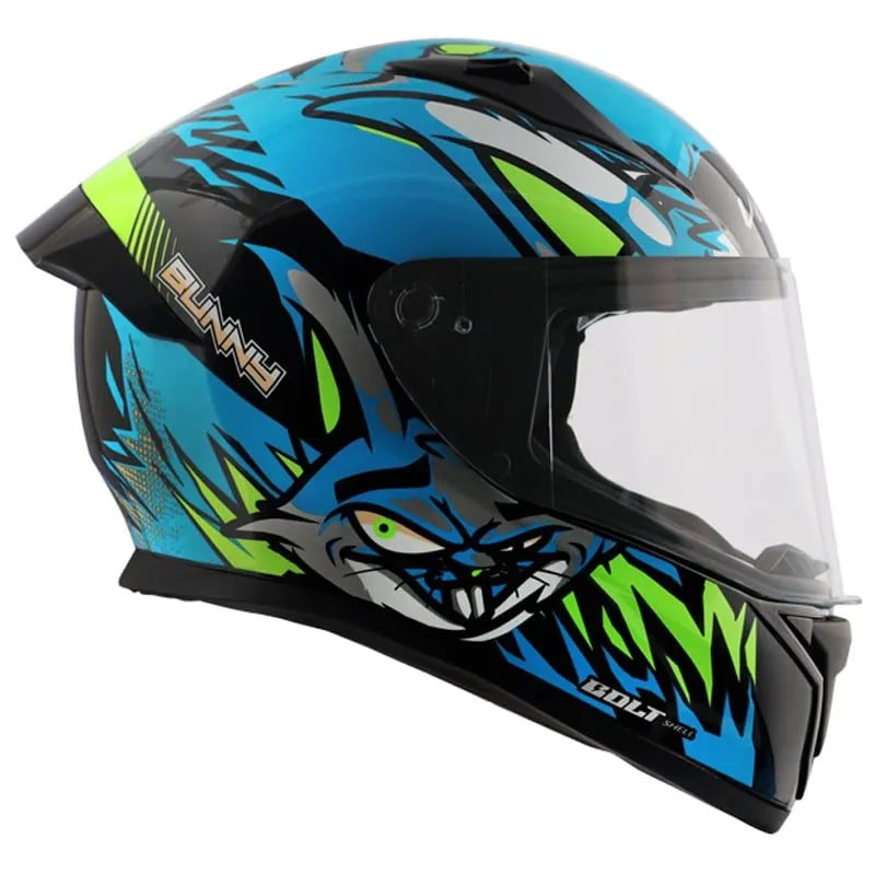 VEGA Bolt Bunny Black Neon Blue Full Face Helmet