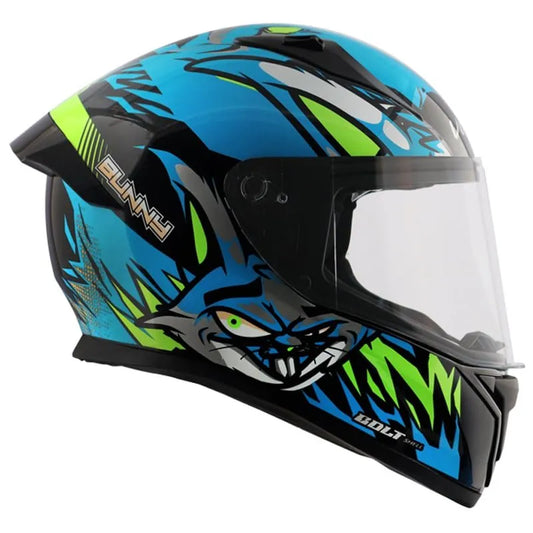 VEGA Bolt Bunny Black Neon Blue Full Face Helmet