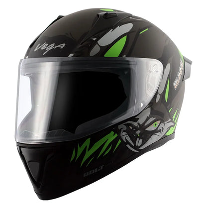 VEGA Bolt Bunny Dull Black Green Full Face Helmet
