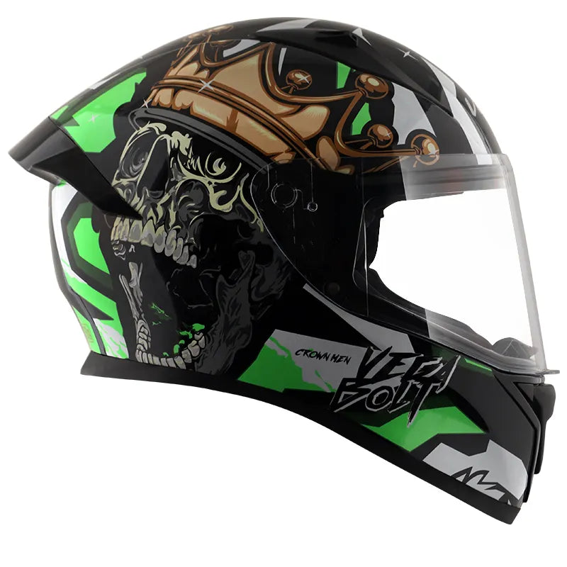 VEGA Bolt Crown Men Black Neon Green Full Face Helmet