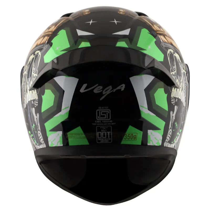 VEGA Bolt Crown Men Black Neon Green Full Face Helmet