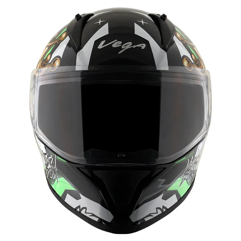 VEGA Bolt Crown Men Black Neon Green Full Face Helmet