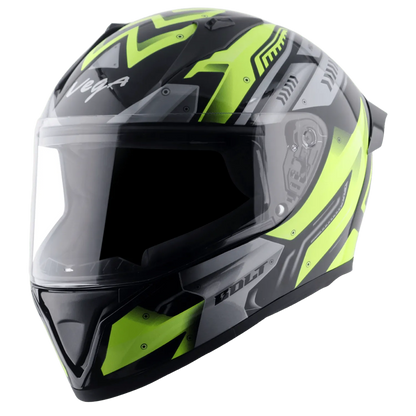 VEGA Bolt Dx Martial Black Neon Yellow Full Face Helmet