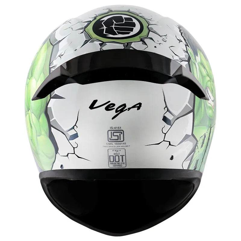 VEGA Bolt Dx Marvel Hulk White Green Full Face Helmet