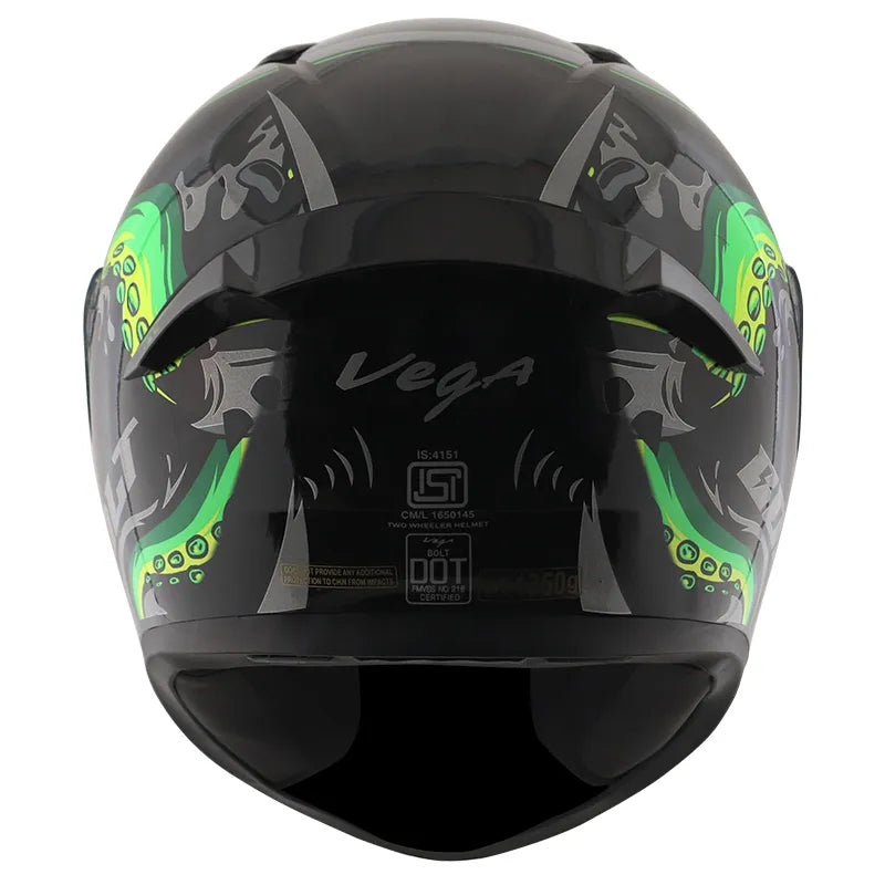 VEGA Bolt Octopus Black Neon Green Full Face Helmet