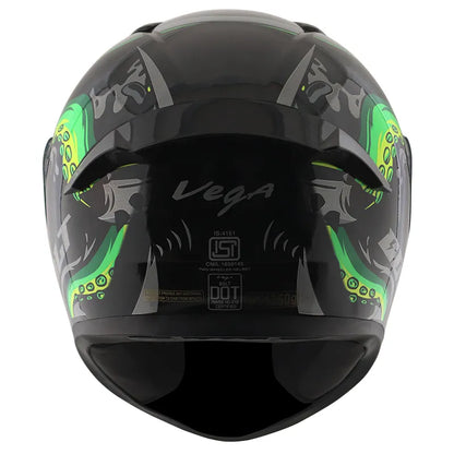 VEGA Bolt Octopus Black Neon Green Full Face Helmet