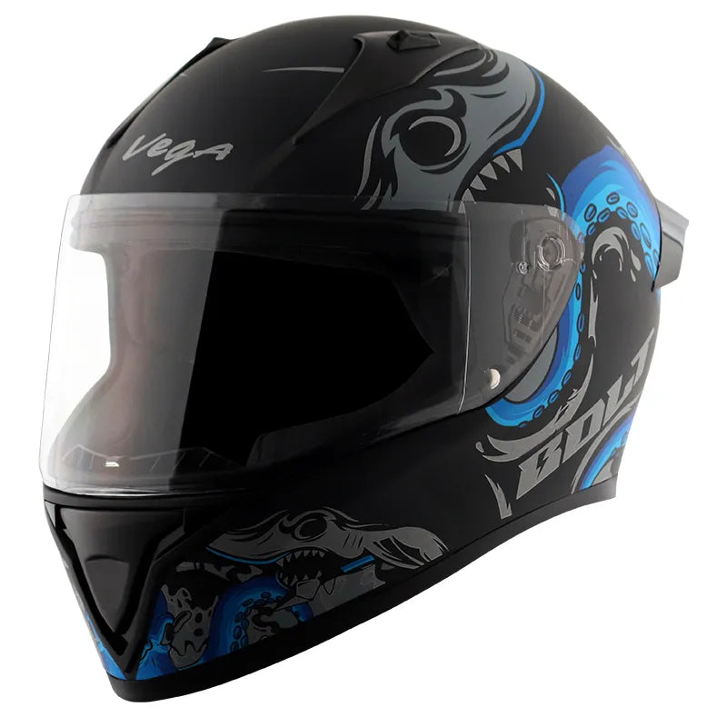 VEGA Bolt Octopus Dull Black Blue Full Face Helmet