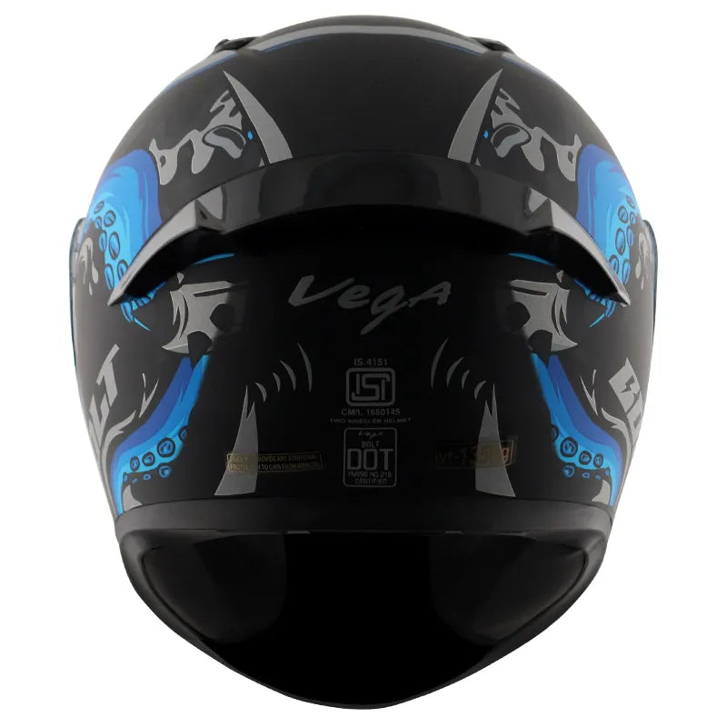 VEGA Bolt Octopus Dull Black Blue Full Face Helmet