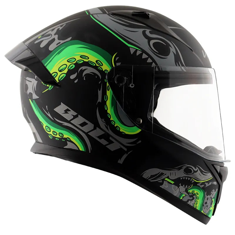 VEGA Bolt Octopus Dull Black Neon Green Full Face Helmet