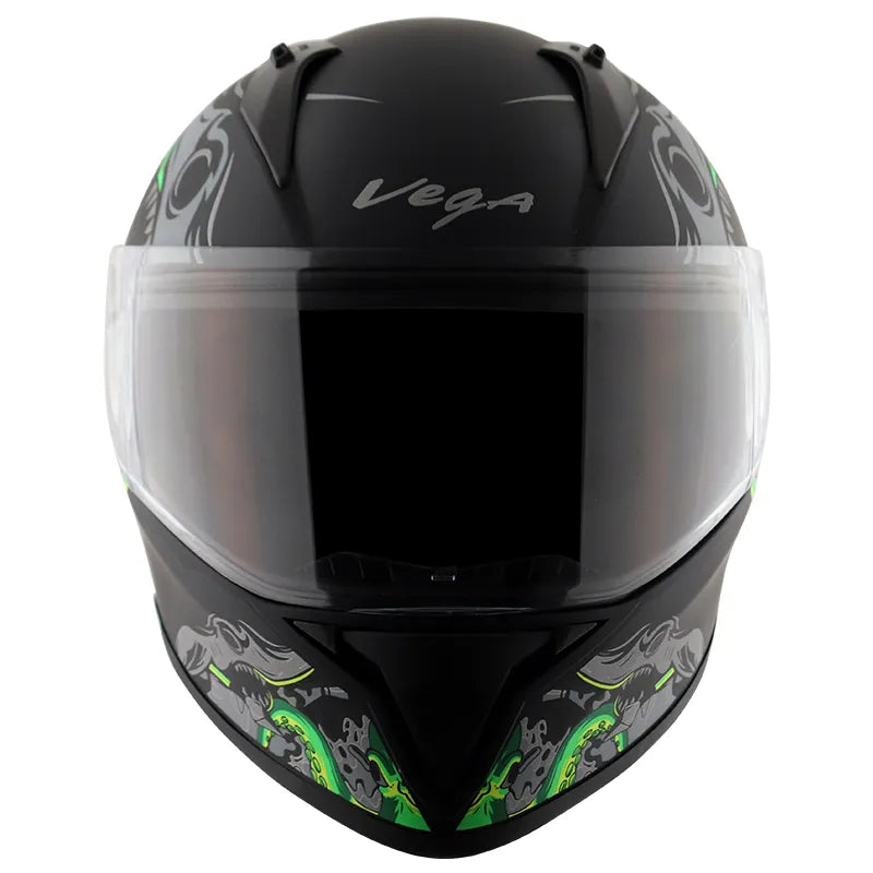 VEGA Bolt Octopus Dull Black Neon Green Full Face Helmet