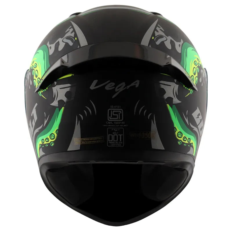 VEGA Bolt Octopus Dull Black Neon Green Full Face Helmet