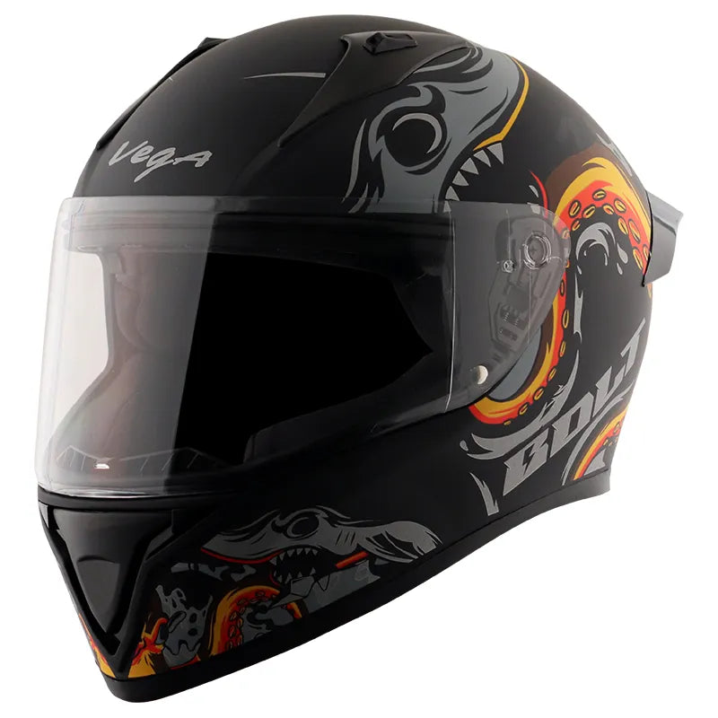VEGA Bolt Octopus Dull Black Orange Full Face Helmet