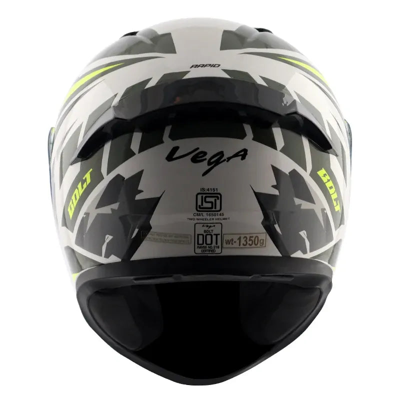 VEGA Bolt Rapid White Neon Yellow Full Face Helmet
