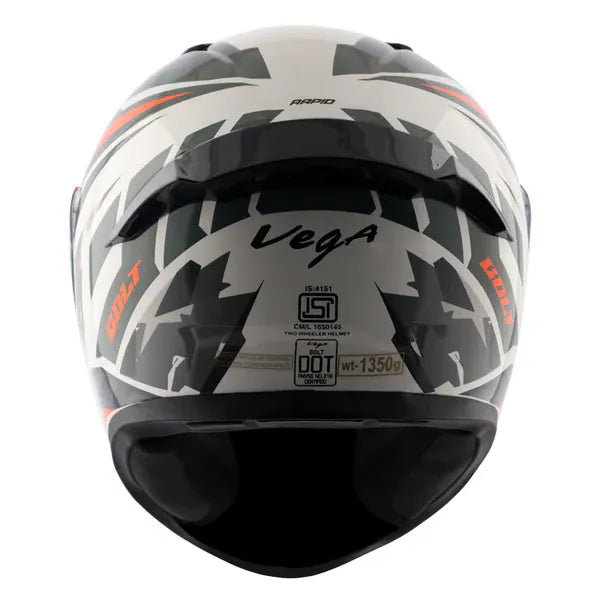 VEGA Bolt Rapid White Orange Full Face Helmet