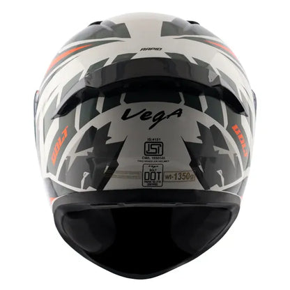 VEGA Bolt Rapid White Orange Full Face Helmet