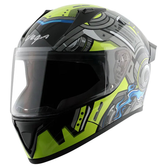 VEGA Bolt Superhero Black Neon Yellow Full Face Helmet