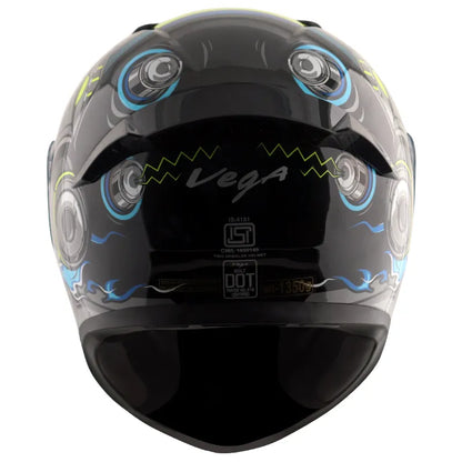 VEGA Bolt Superhero Black Neon Yellow Full Face Helmet