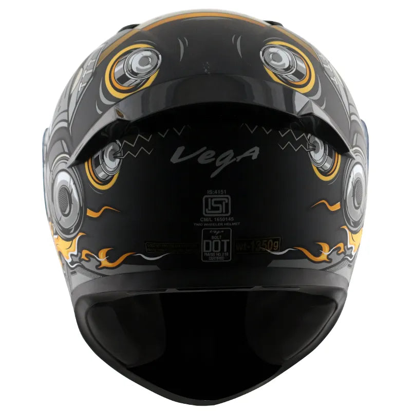 VEGA Bolt Superhero Dull Black Grey Full Face Helmet