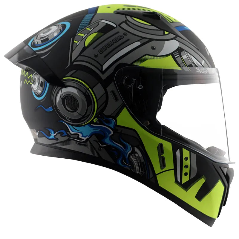 VEGA Bolt Superhero Dull Black Neon Yellow Full Face Helmet